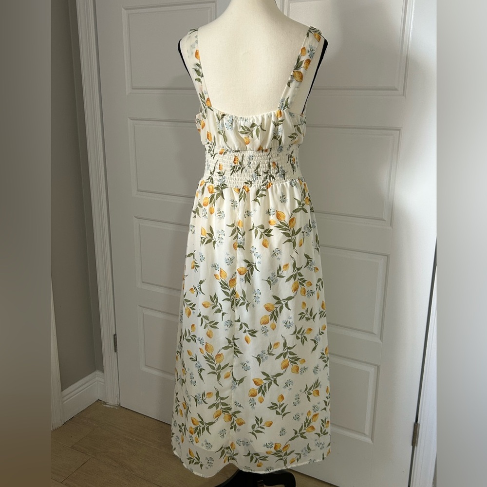 Sincerely Jules Yellow Blue and White Floral Midi Sundress with Peasant Bodice - Picture 2 of 7